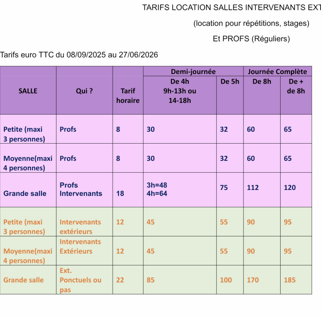 tarifs et location des salles pour la Re-création à Sète