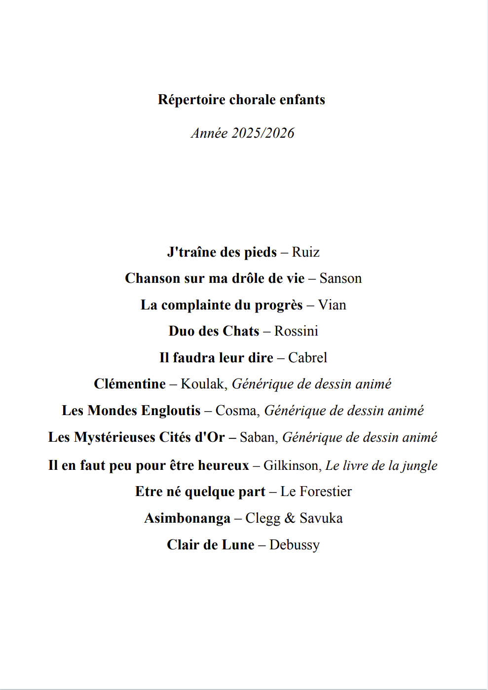programme chorale enfant