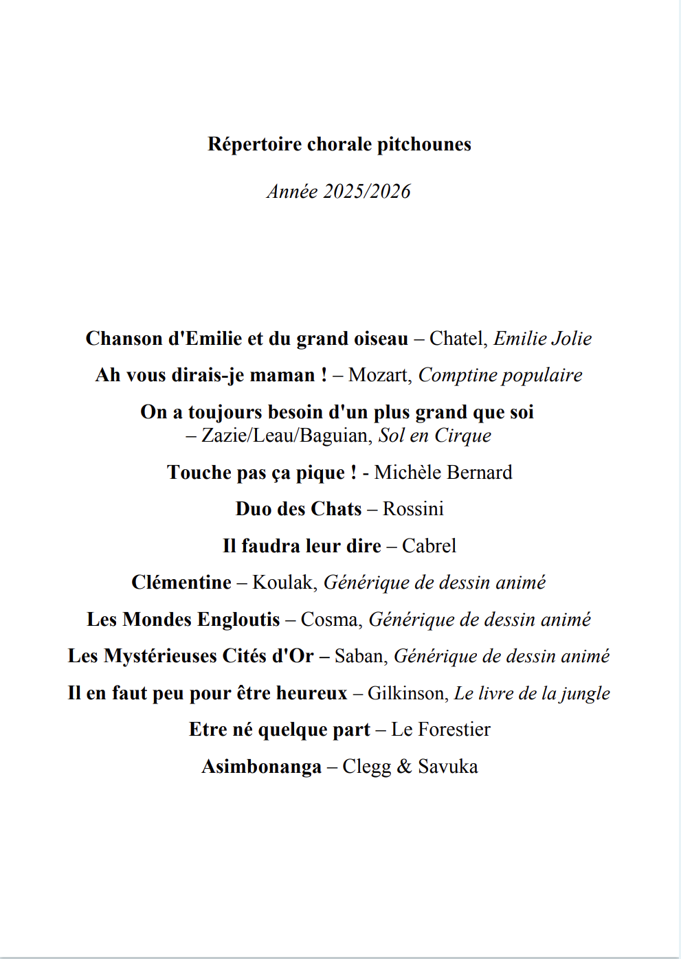 programme chorale pitchoune
