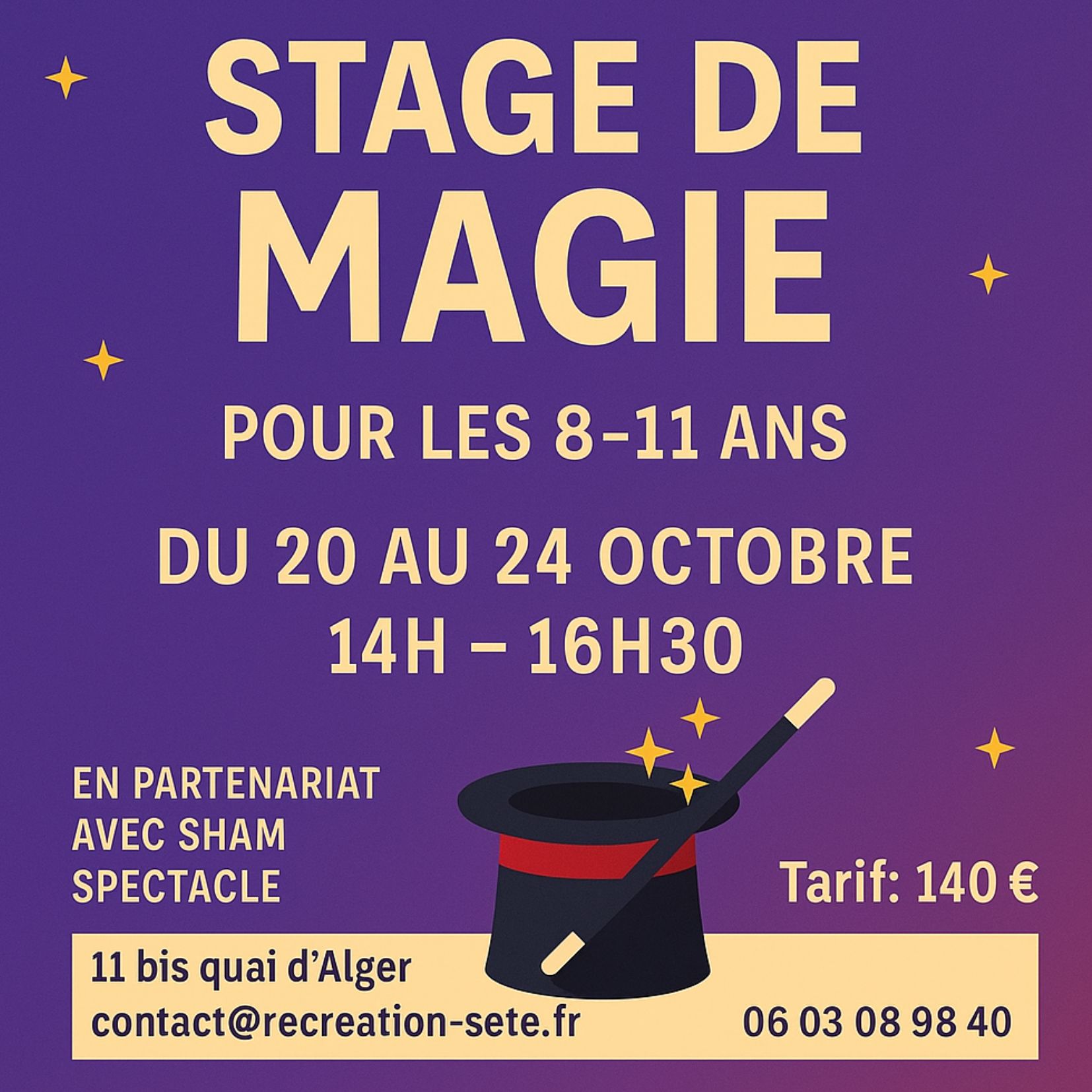 Invitation Format Carré Floral Photo en Bleu et Crème(14) Stage de Magie