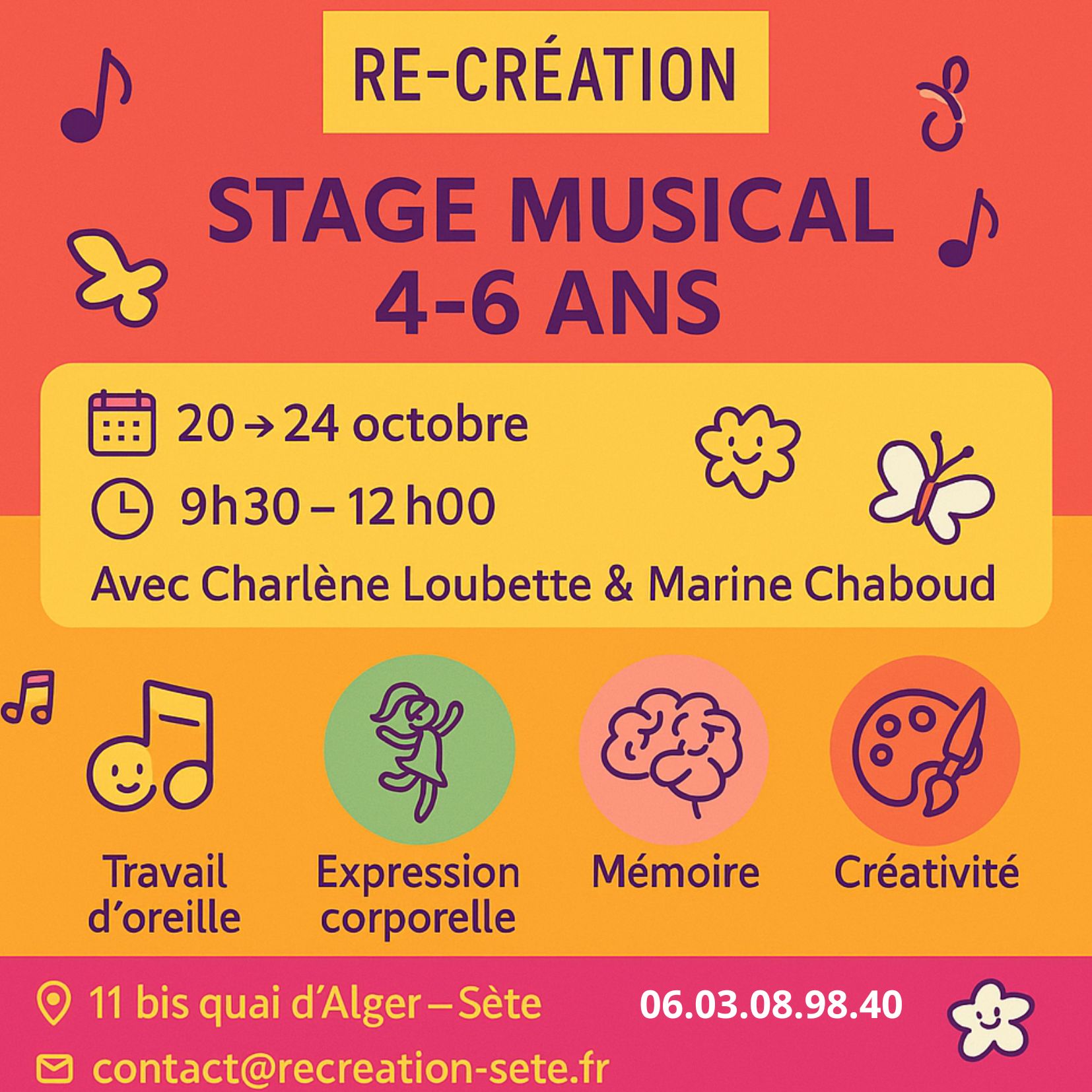 Invitation Format Carré Floral Photo en Bleu et Crème(15) Stage enfants